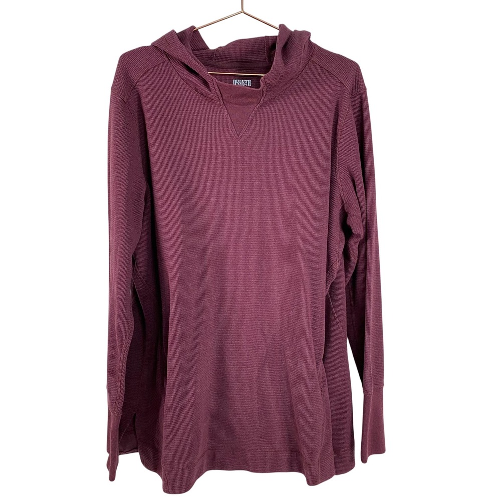 Duluth Trading Co Hoodie Mens XXL Burgundy Waffle Thermal Thumbholes Pullover